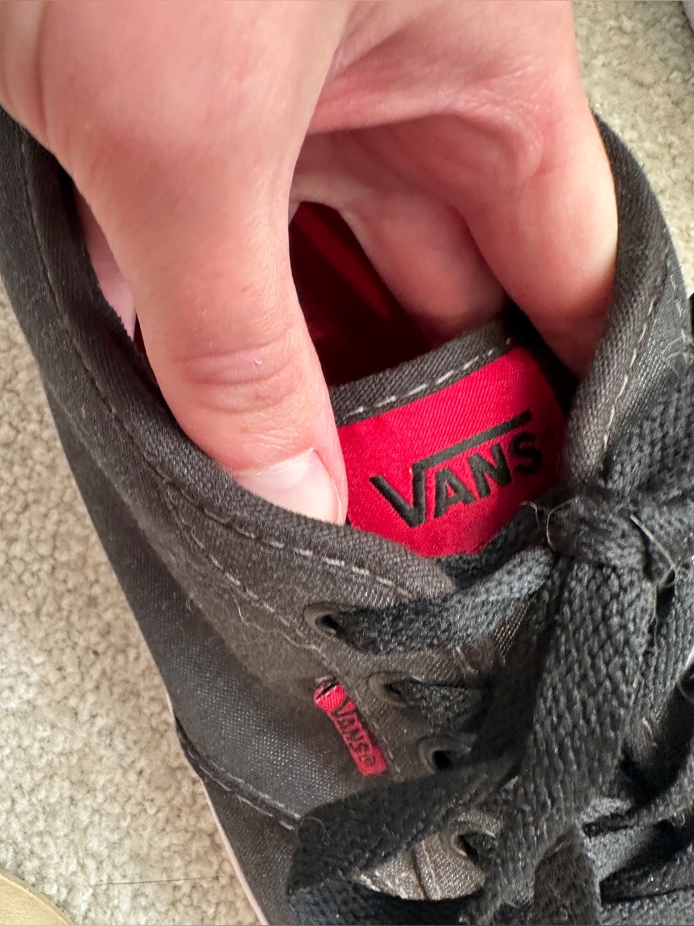 Vans Black Canvas Low-Top Lace-Up Sneakers with Red Accent - Picture 7 of 8